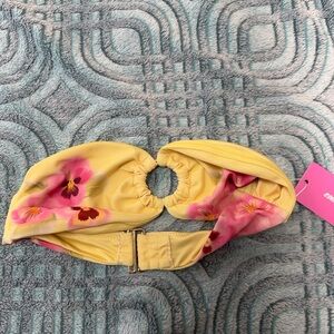 Edikted Yellow Bikini Top with Pink Floral Print